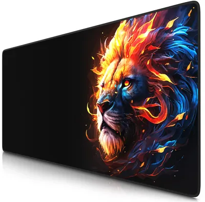 Image de Tapis de souris gaming Titanwolf XXL, 900 x 400 x 3 mm, sous-main, lavable, dos antidérapant, vitesse & précision, Fire Lion