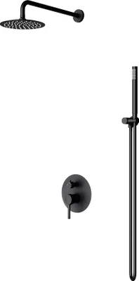 Produktbild von Mai & Mai Wassersparende Regendusche Wellness-Duschsystem schwarz matt mit rundem Duschkopf (Ø 19cm) Dusch-Set mit Handbrause & Einhebelmischer in zeitloser Optik