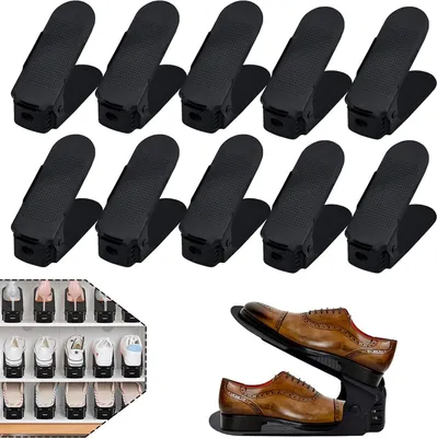 Produktbild von TWOLIIN Einstellbare Schuhregale Schuhstapler 10 Stück Schwarz, Schuhhalter platzsparend 3-Stufen-Verstellung, Schuh-Organizer Rutschfest