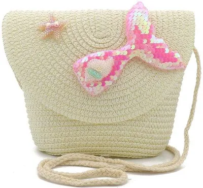Produktbild von Crossbody Tasche mit Meerjungfrau Motiv - Umhängetasche für Kinder - Gewebte Tasche für Mädchen - 19 x 15 x 5.5 cm - Beige