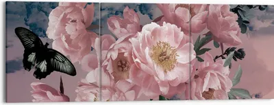 Produktbild von Bild auf Leinwand - Leinwandbild - 3 Teile - Blumen Schmetterling Wolken - 150x50cm - Wand Bild - Wanddeko - Wandbilder - Leinwanddruck - Bilder - Wanddekoration - Leinwand bilder - CA150x50-4881