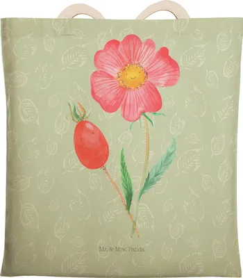 Produktbild von Mr. & Mrs. Panda Stoffbeutel Blume Hagebutte - Blattgrün - Geschenk, Schlechte Gedanken, Große Einkaufstasche, Tote Bag, Lebensfreude, Pflanzen, Beutel, Tasche