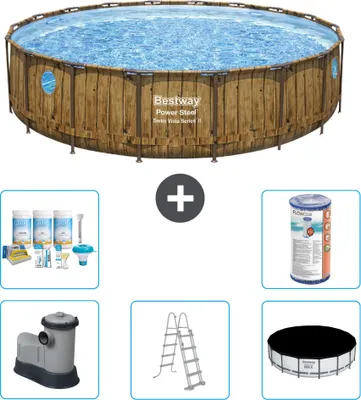 Obrázok produktu pre Bazén Bestway Round Power Steel Swim Vista - drevená potlač - 549 x 122 - vrátane čerpadla - rebríka - krytu - filtra