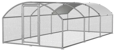 Obrázek produktu pro Kurník Peviasot s voliérou, rozměry 3 x 6 x 2 metry, plocha 18 m², oblouková střecha, konstrukce z pozinkované oceli o tloušťce 25 mm, oplocení z PVC drátěného pletiva a bílá ochranná plachta z polyetylenu