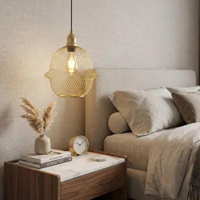 Produktbild von Opviq, Elegante Goldene Pendelleuchte, Metallkörper, Höhenverstellbar, Ø24 cm