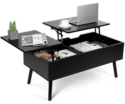 Produktbild von Couchtisch Höhenverstellbar Schwarz MDF Massivholz 100,5 x 50,5 x 43,5 cm