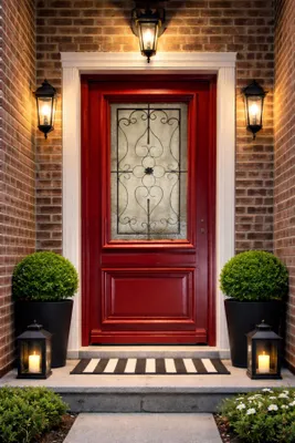 Immagine prodotto di Porta d'ingresso in legno con vetro Canada Rosso Porpora, H.215xL.90 cm, lato tavolo P, sinistra, GD MENUISERIES