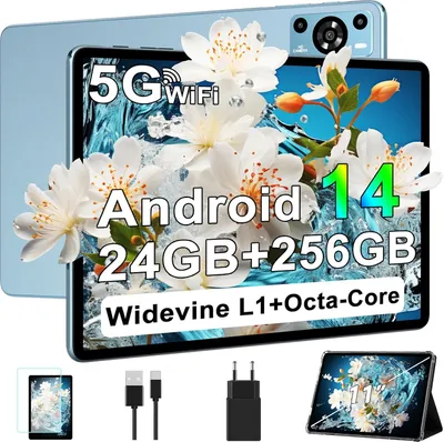 miit 24 GB RAM + 256 GB ROM/TF 1 TB, Octa-Core 2,0 GHz, GMS, 8000 mAh, Widevine L1, 5 MP + 13 MP, 5G WiFi, BT 5.0, Face ID, GPS, Tablet mit Hülle