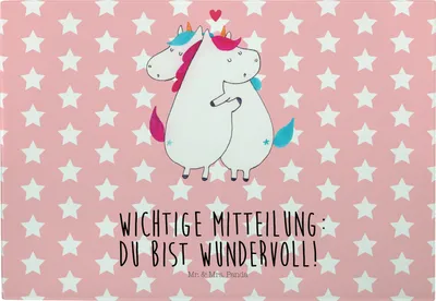 Produktbild von Mr. & Mrs. Panda Vesperplatte Einhorn Mitteilung - Rot Pastell - Geschenk, jausenbrett, Hackbrett, Valentinstag, Spruch, Unicorn, Liebe, Servierplatte, Schneidebrett