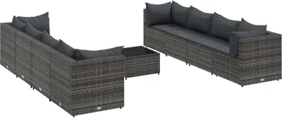 Produktbild von vidaXL 9-tlg. Garten-Lounge-Set mit Kissen Grau Poly Rattan