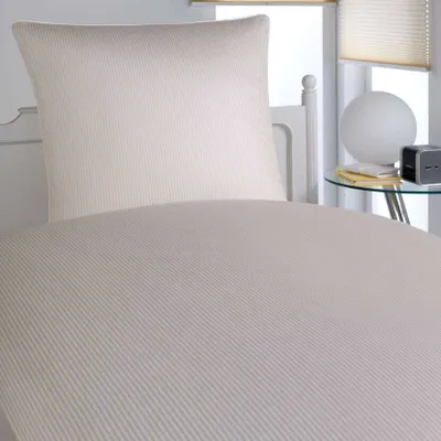 Produktbild von elegante Mako-Satin Bettwäsche Hamburger Streifen 135x200 cm + 80x80 cm natur