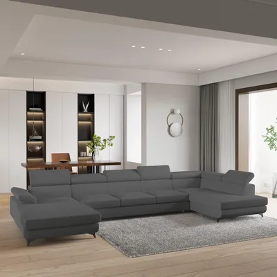 Produktbild von Masseno Ecksofa MONTIVA mit Schlaffunktion U-Form, Sofa mit Bettkasten, Wohnzimmersofa, Couch, Soffa, Bettsofa, Couchgarnitur- Grau, QUELLE 92