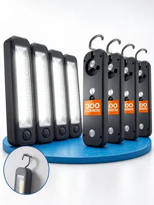 Produktbild von LED Arbeitsleuchte Arbeitslampe Stableuchte Werkstattlampe Batterie Taschenlampe Magnet Haken 4 Stück, KI-generiertes Bild