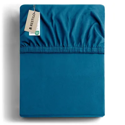 Productafbeelding van Spreeikussen, 100% katoen, voor de slaapkamer, lakenset, laken, 220-240x220 cm, saffierblauw
