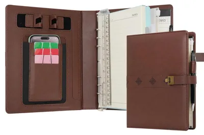 Immagine prodotto di Diario A5 con penna, ricaricabile, raccoglitore ad anelli, copertina in ecopelle effetto vintage, colore caffè