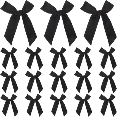 Produktbild von 100 handgefertigte Miniaturschleifen aus schwarzem Schleifenband für Bastelarbeiten, Haarschmuck, Tortendekoration und Hochzeitsdekoration