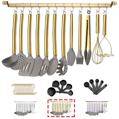 Produktbild von Ein 38-teiliges Set aus Silikon-Küchenutensilien mit Metallgriffen und einer Aufbewahrungsbox