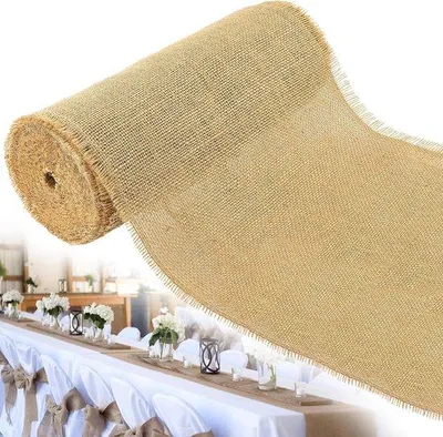 Produktbild von Jute Tischüberwurf 34 cm x 20 m jute Band Naturjute Tischüberwurfrol, Hochzeitsdekoration Vintage Tischdekoration Braun Beige Hochzeitsdekoration Rustik, Leinen Juteüberwurf mit doppeltem Saum
