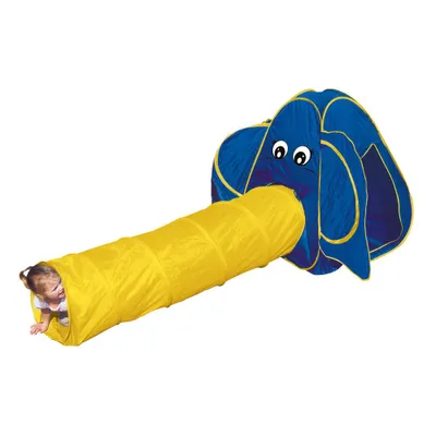 Produktbild von Bino & Mertens 82807 Spieltunnel Elefant mit Zelt, bunt, PES, Kinderspielzeug, schnell auf, wieder abgebaut und platzsparend verstaut. Zum Toben auch für mehrere Kinder. Größe ca. 287x94x122 cm.