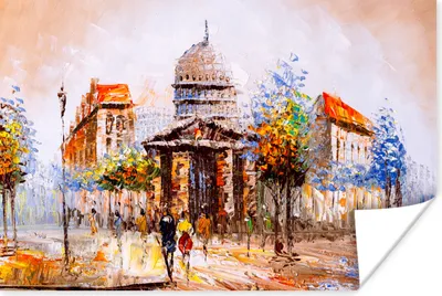 Produktbild von MuchoWow® Poster Gemälde - Stadt - Öl 180x120 cm - Fotoplakat