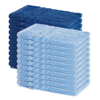 Produktbild von Lavea® 20er Set Waschhandschuh 15x21 cm – Waschhandschuhe 100% Baumwolle, waschbar – Frottierserie Elena –  Delphinblau & Royalblau