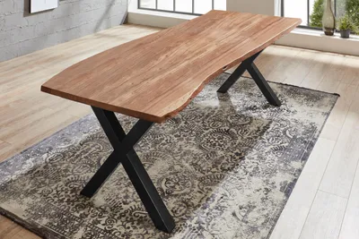 Produktbild von Esstisch Baumkante massiv Akazie natur 220 x 100 X-Gestell schwarz XANTEN