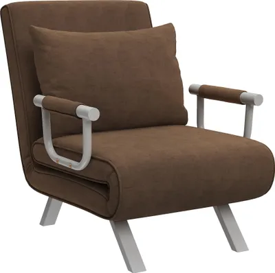 Image de HOMCOM Fauteuil chauffeuse canapé-lit Convertible 1 Place déhoussable Grand Confort Coussin Pieds accoudoirs métal suède Marron