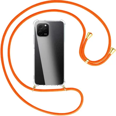 Produktbild von Handykette Backcover-Schutzhülle mit Band (Metall goldfarben) für Huawei nova Y61 (EVE-LX9,LX3) - neonorange