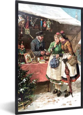 Produktbild von MuchoWow® MuchoWow® Gerahmtes Poster Weihnachten - Porträt Weihnachtsmarkt - Vintage 60x90 cm - Poster mit zchwarzem Bilderrahmen - Kunst