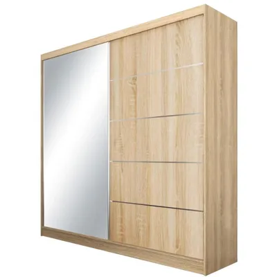 Produktbild von Schwebetürenschrank MARIKA 200 cm – Kleiderschrank mit Spiegel & Schiebetüren (Eiche Sonoma)