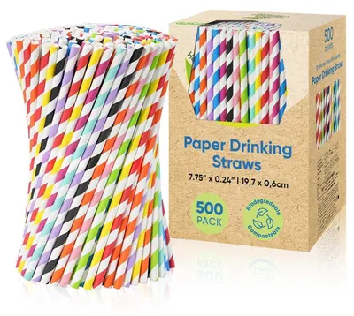Produktbild von Papiertrinkhalme Bunt Gestreift 19,7cm 500 Stück 10 Farben Biologisch Abbaubar