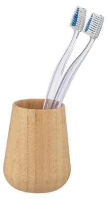 Produktbild von WENKO Zahnbürstenhalter Mod. Maru ausem Bambus konische Form ideal für Zahnputzutensilien und Schminkpinsel natur Ø 8 x 10 cm