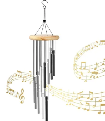 Image de Windspiel : Tubes en aluminium, ensemble de 12 pièces, 59 cm, couleur argent, idéal pour la décoration de jardin, de terrasse, ou comme cadeau