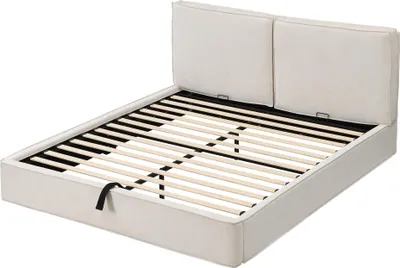 Obrázek produktu pro okwish Čalouněná postel 180x200 cm Manželská postel pro mládež s úložným systémem a úložným prostorem, rám postele s čalouněným čelem, úložná postel z chenille, béžová (bez matrace)
