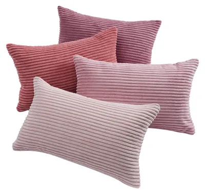 Produktbild von 4er-Set Kissenbezüge, 30 x 50 cm, rosa Cord-Samt, dekorative Kissenbezüge, Sofakissen, flauschig, Farbverlauf