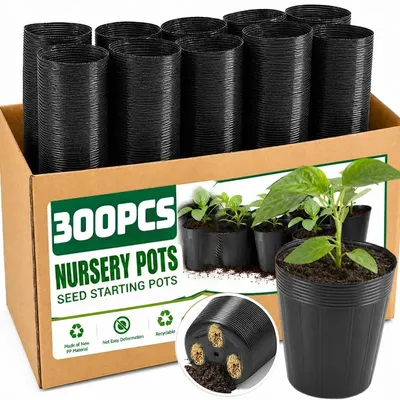 Obrázek produktu pro Pěstební květináče – květináče pro výsev a pěstování rostlin – 300 kusů – velká velikost – opakovaně použitelné – plast – černá barva