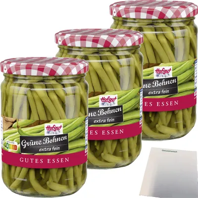 Produktbild von Hofgut Grüne Bohnen sehr fein 3er Pack (3x580ml Glas) + usy Block