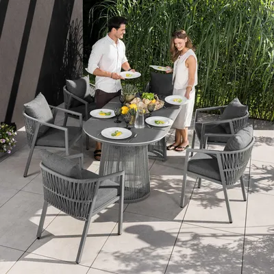Produktbild von di volio Gartenmöbel Set ARNELI – grau, großzügige Gartengarnitur mit Tisch und 6 Stühlen, Terrassenmöbel für außen, stabil & bequem