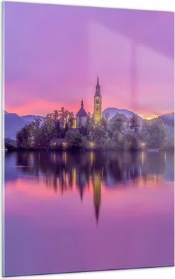 Produktbild von Bilder auf glas - Einteilig - Landschaft Berg See Kirche - 50x70cm - Glasbilder - Wandbilder - Bilder - zum Aufhängen bereit - Wanddekoration aus Glas - Glas Bilder - Wandbild auf Glas - GPA50x70-3208