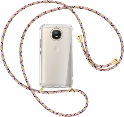 Produktbild von Handykette Backcover-Schutzhülle mit Band (Metall goldfarben) für Motorola Moto G5S - rosa Karo