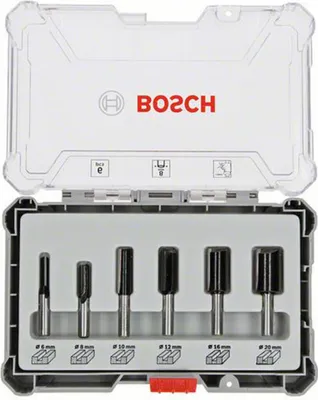 Image de Bosch - Tête de fraisage - Pour bois, bois tendre, bois dur, profilés - 6 pièces - 6 mm, 8 mm, 10 mm, 12 mm, 20 mm, 16 mm - Longueur : 50 mm, 60 mm, 54 mm