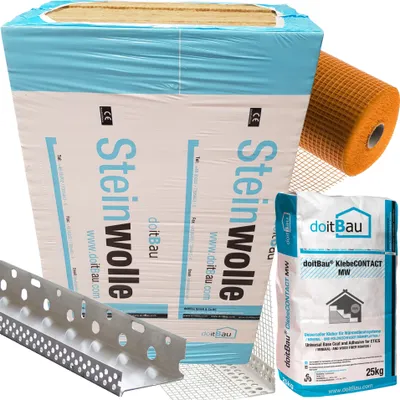 Produktbild von 100m² WDVS Steinwolle WLG034 Basispaket mmo 80mm Fassadendämmung WLG034 WDVS Putzträgerplatte Dämmplatte VWS Mineralwolle Wärmedämmung System