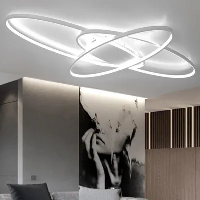 Produktbild von LED Deckenleuchten, Wohnzimmerlampe, dimmbar mit Fernbedienung, Deckenlampe, Modernes ovales Design, Esszimmerlampe, 60W 85*62cm Weiß