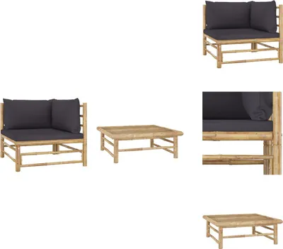 Produktbild von vidaXL 2-tlg. Garten-Lounge-Set mit Dunkelgrauen Kissen Bambus -  Gartensofaelemente