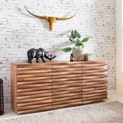 Produktbild von FineBuy Sideboard Akazie Massivholz 160 cm 2 Türen & 3 Schubladen - Massive Retro Kommode mit Design Front -  Natur Anrichte - Handdustrial