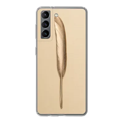 Produktbild von MuchoWow® Handyhülle Schutzhülle Hülle für Samsung Galaxy S21 Gold bemalte Feder auf einem goldenen Hintergrund Silikon Softcase Handy Hülle - Softcase