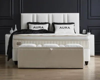 Produktbild von Boxspringbett Aura 180 x 200 cm Komplettset, Cremeweiß Voll-orthopädisches Komfortbett mit Bettkasten, Stauraum, inkl. Lieferung und Montage