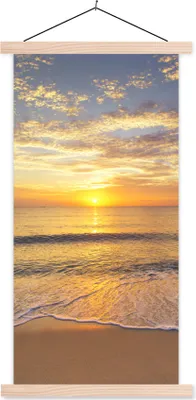 Produktbild von MuchoWow® Textilposter Strand - Sonnenuntergang - Meer 40x80 cm mit holzfarbenen Rahmen - Wohnzimmer