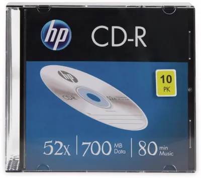 Produktbild von HP CD-R, CRE00085-3, 69310, 10er-Pack, 700MB, 52x, 80min, 12cm, nicht bedruckbar, Slim Case, für die Datenarchivierung