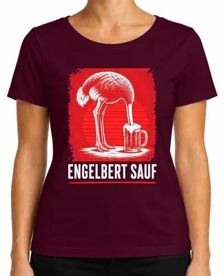 Imagen del producto de Camiseta para mujer, marca Engelbert Strauss, diseño "Sauf Strauss Vogel Bier Handwerker Malle Party", color burdeos, talla S